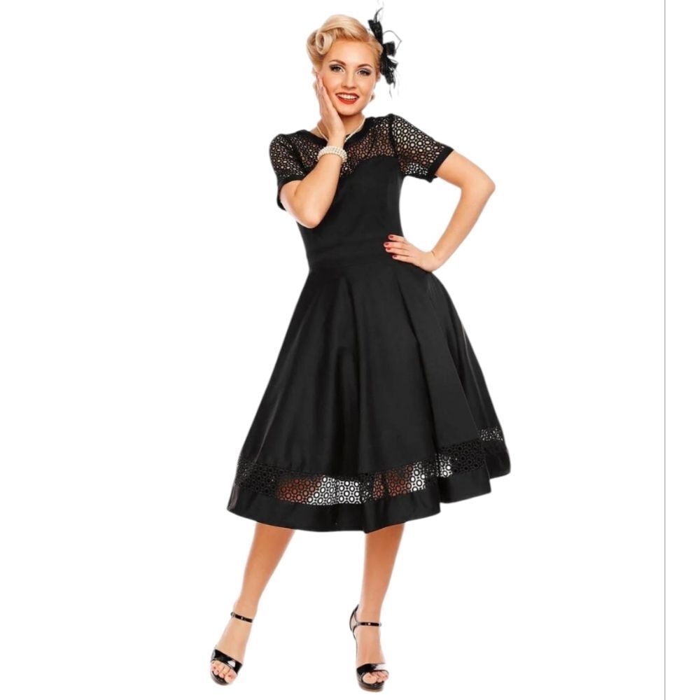 NWT Dolly And Dotty Tess Sleeved Formal Lace Midi Dress Black A-Line Retro Sz 22
